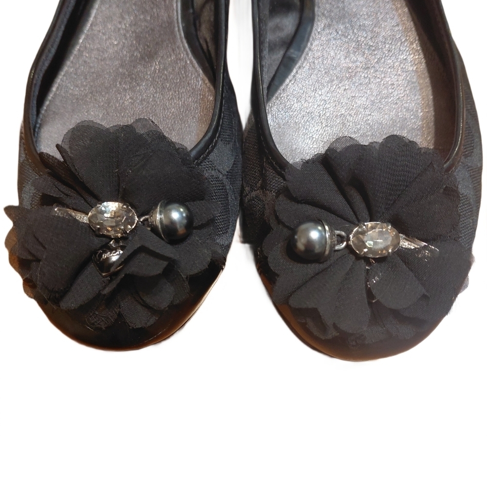 Coach Black Signature Jacquard Flower Jeweled Ballet Flat Size 9.5 - Picture 3 of 10
